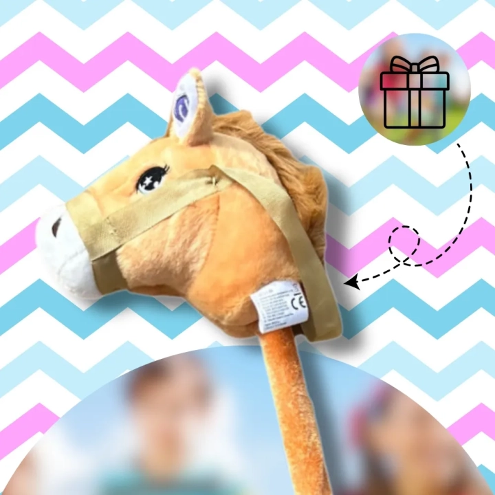 GŁOWA KONIA PLUSZOWA NA KIJU HOBBY HORSE JASNY BRĄZOWY Z DŹWIĘKIEM
