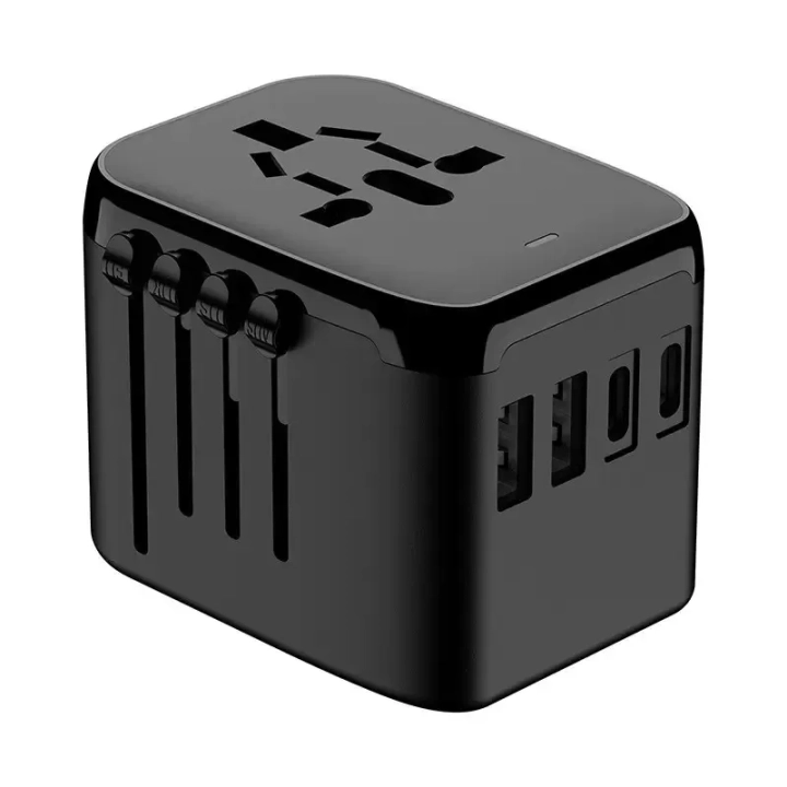 Uniwersalny adapter podróżny USB-A x2/USB-C x2 do ładowania czarny