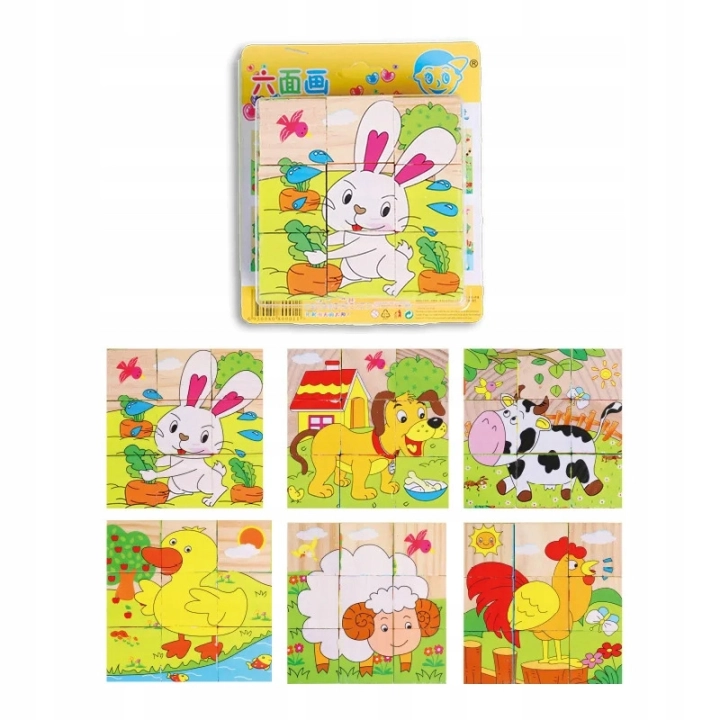 LT321 EDUKACYJNE DREWNIANE KLOCKI UKŁDANKA PUZZLE