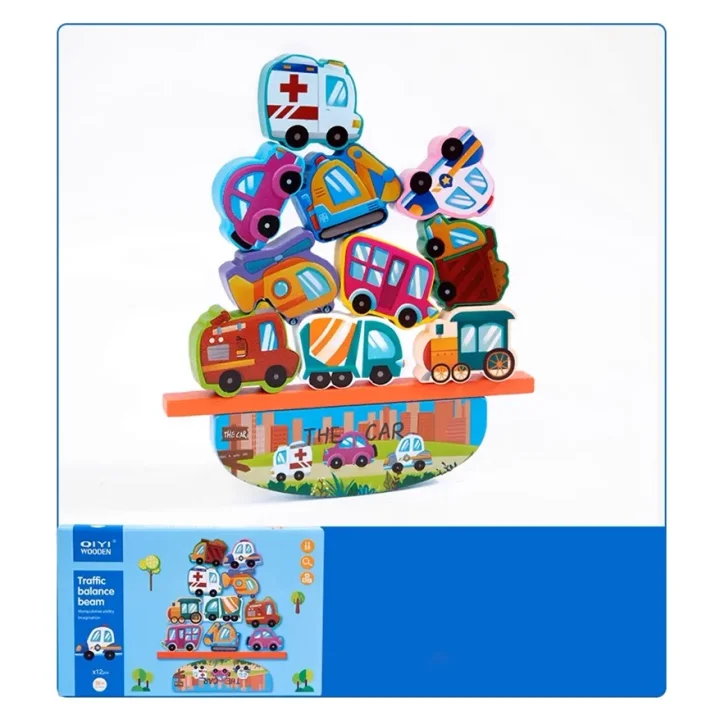 KLOCKI DREWNIANE EDUKACYJNE BALANSUJĄCE RUCH ULICZNY AUTA RÓWNOWAŻNIA