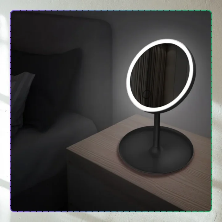 LUSTERKO KOSMETYCZNE OKRĄGŁE PODŚWIETLANE LED DO MAKIJAŻU CZARNE