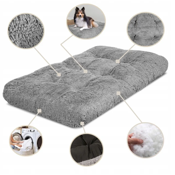 Legowisko dla psa gruba miękka poduszka shaggy 80x60 cm jasnoszare