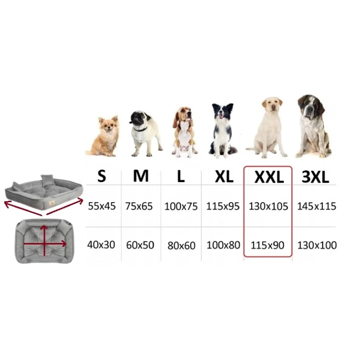 Legowisko dla psa kojec 130x105 cm welur szary