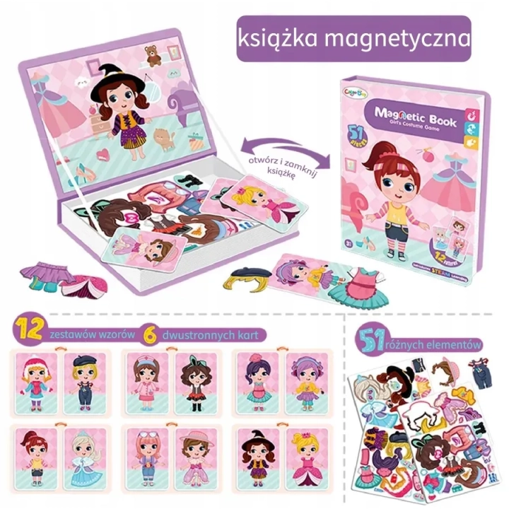 KSIĄŻKA MAGNETYCZNA UKŁADANKA GRA UBIERANKA ZAŁÓŻ UBRANIA PUZZLE MONTESSORI