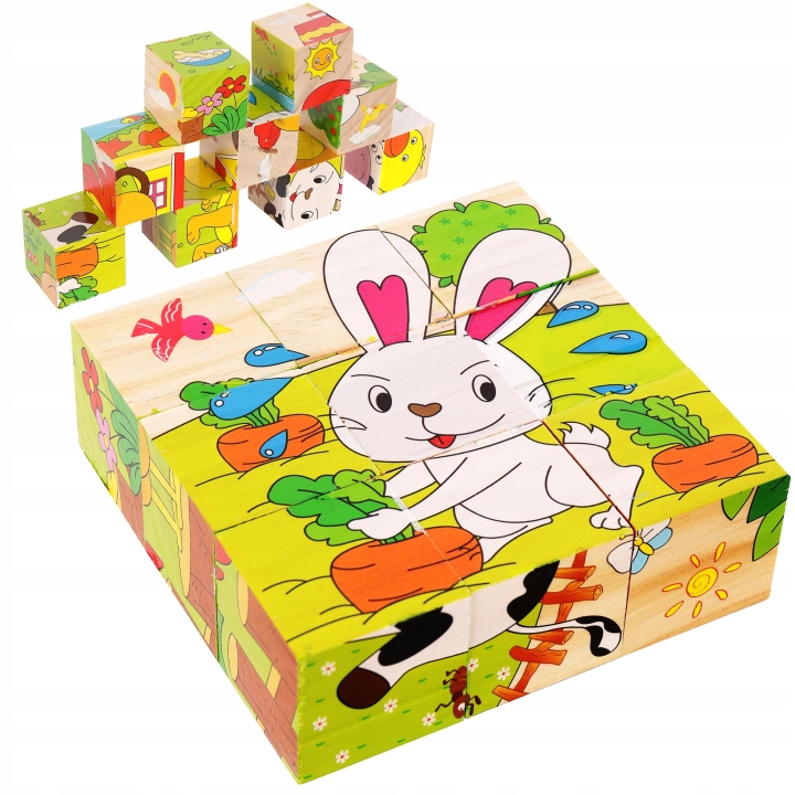 LT321 EDUKACYJNE DREWNIANE KLOCKI UKŁDANKA PUZZLE