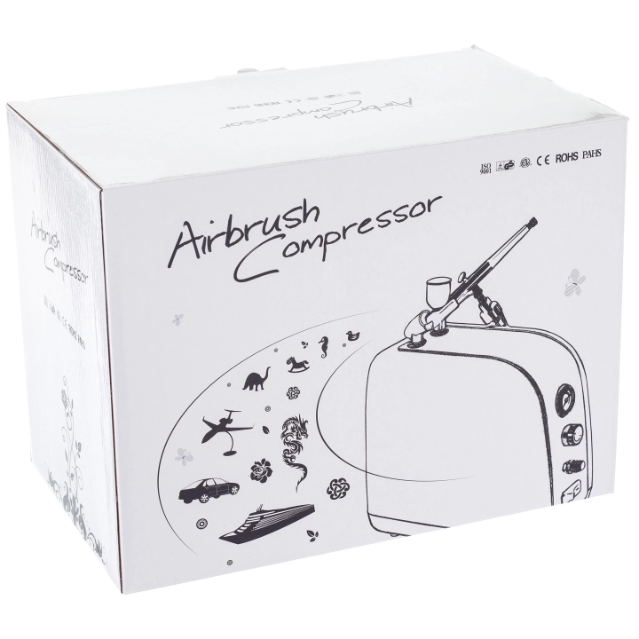 Cichy Kompresor Modelarski HS-386 Auto Stop Wentylator Filtr Aerograf 0,3mm