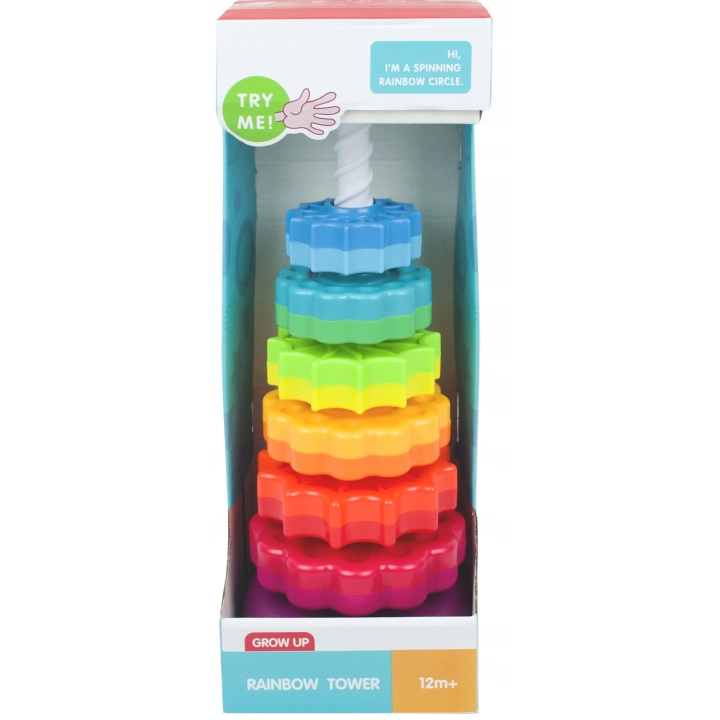 TĘCZOWA PIRAMIDKA UKŁADANKA WIEŻA ZABAWKA EDUKACYJNA ZAKRĘCONA SPIRALA 41cm