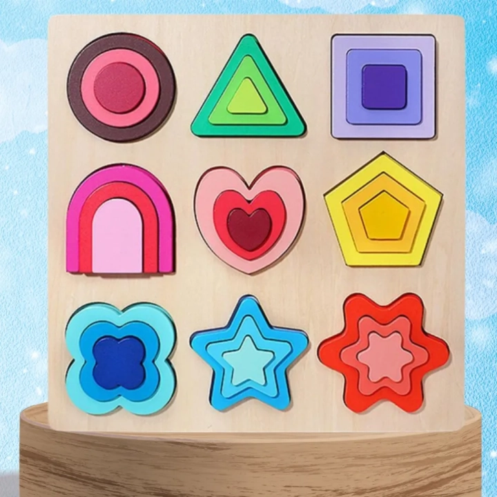 PUZZLE DREWNIANE KSZTAŁTY DOPASOWYWANIE EDUKACYJNE FIGURY MONTESSORI