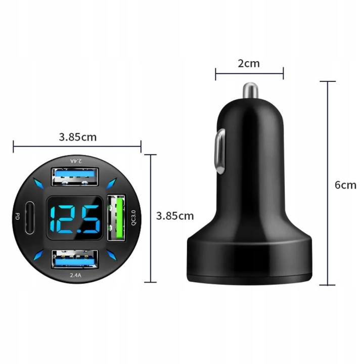 Szybka ładowarka samochodowa USB-C PD USB QC 3.0 szybkie ładowanie do telefonu w aucie