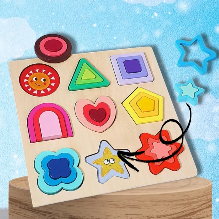 PUZZLE DREWNIANE KSZTAŁTY DOPASOWYWANIE EDUKACYJNE FIGURY MONTESSORI