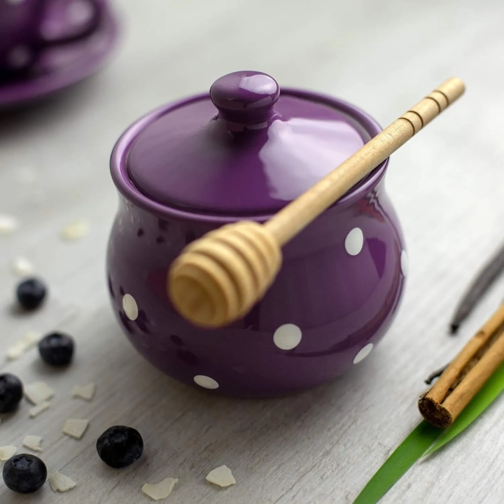 Ręcznie robiony fioletowo-biały zestaw ceramiczny NIE KOMPLET