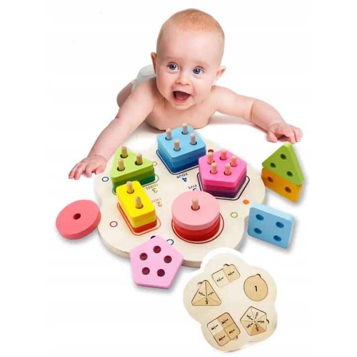 SORTER DREWNIANY NAKŁADANKA KSZTAŁTY FIGURY UŁAMKI MONTESSORI
