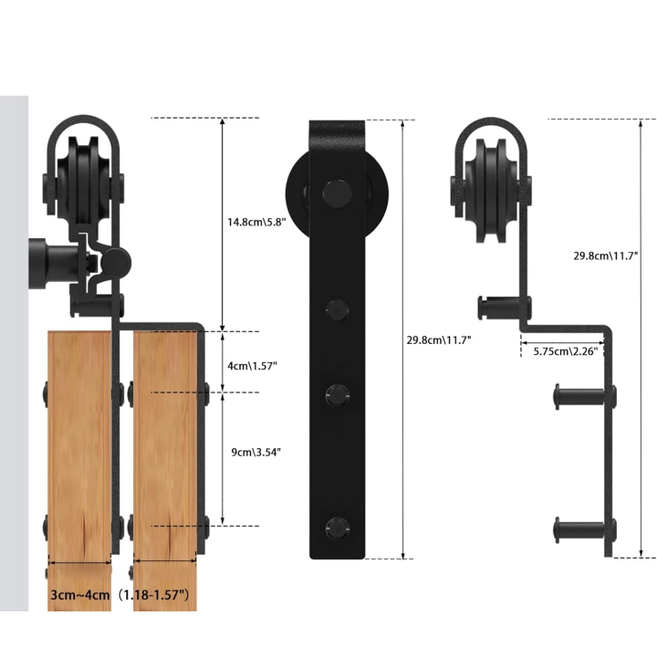 System drzwi przesuwnych Bypass 183cm komplet do 2 drzwi drewnianych czarny kształt J
