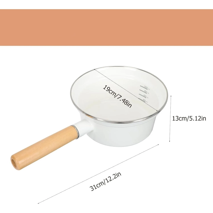 Rondel emaliowany Vaguelly 16 cm z miarką powłoką nieprzywierającą i drewnianym uchwytem