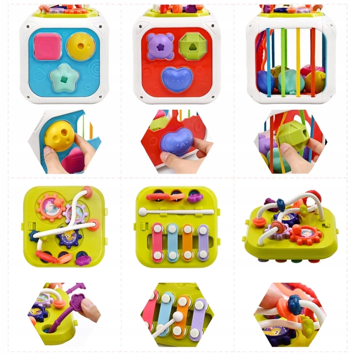 ZABAWKA SENSORYCZNA 7w1 KOSTKA SORTER CYMBAŁKI KLOCKI EDUKACYJNA