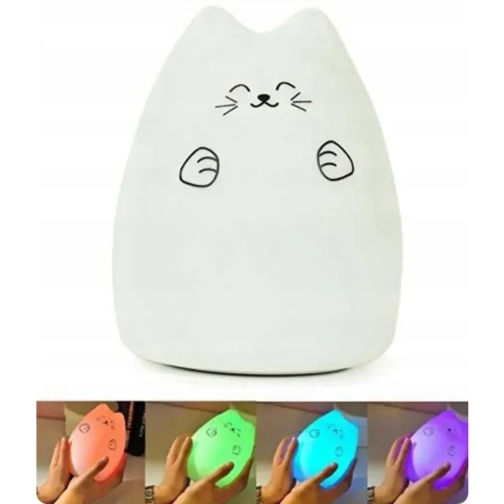 LAMPKA NOCNA DLA DZIECI KOLOROWA SILIKON LED KOTEK