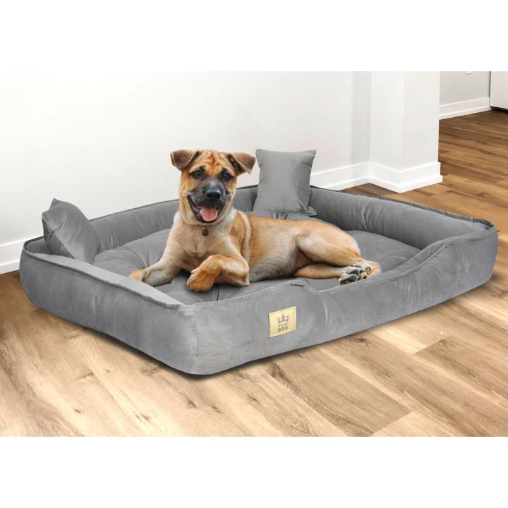 Legowisko dla psa kojec 130x105 cm welur szary