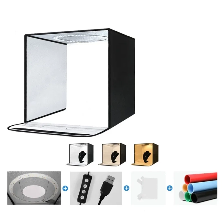 Foto box 40x40 cm składany namiot fotograficzny z 3 tłami w różnych kolorach