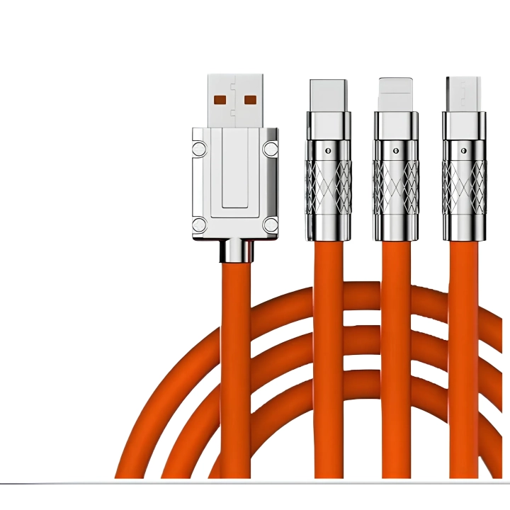 Kabel szybkiego ładowania USB 3w1 typu C 120w 6A 150cm pomaranczowy