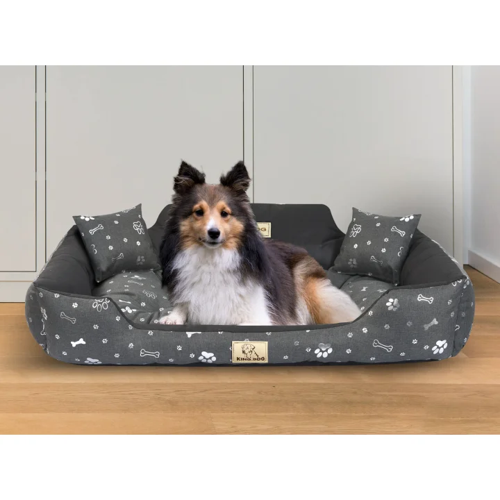 Legowisko dla psa kojec KINGDOG 100x75 cm personalizowane wodoodporne kości srebrne