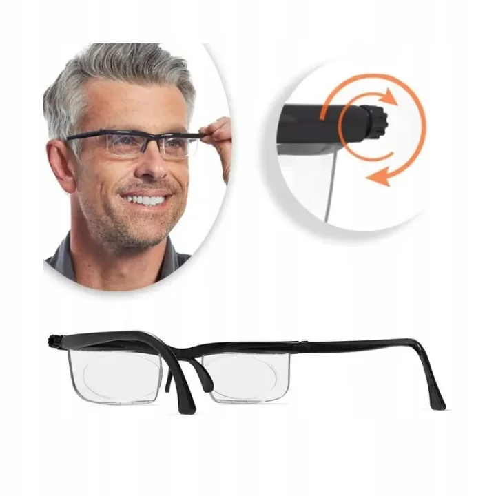 Okulary Dial Vision z regulowanymi soczewkami uniwersalne okulary do czytania i dali, z płynną regulacją dioptrii