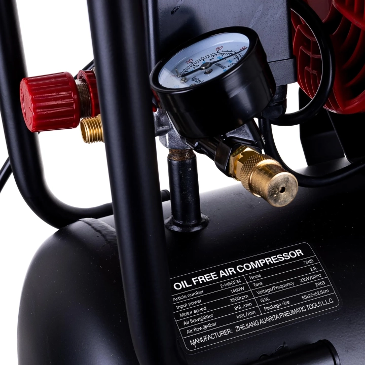 Kompresor bezolejowy Auarita 24L 2-tłokowy 1450W 8 bar - mobilny