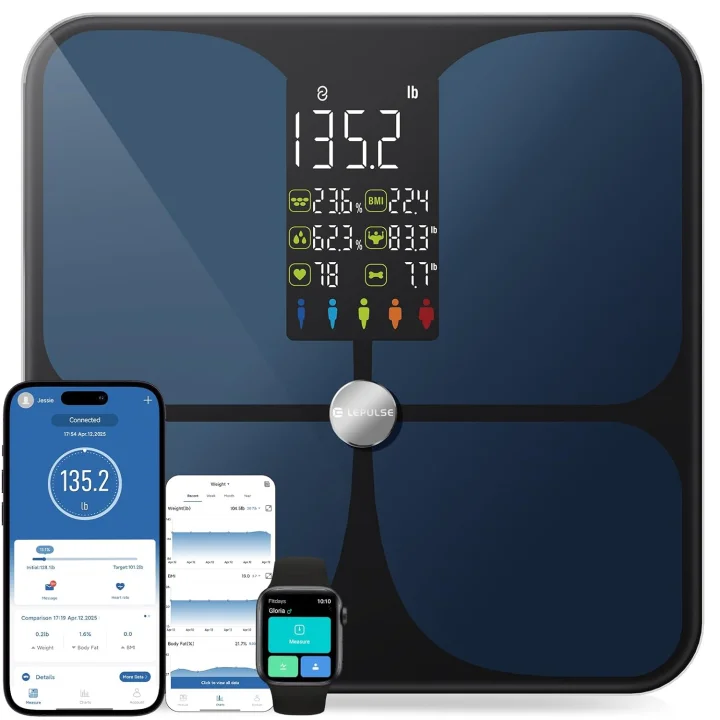 Cyfrowa waga Bluetooth Lepulse FI2016LB z analizą ciała BMI POWYSTAWOWY