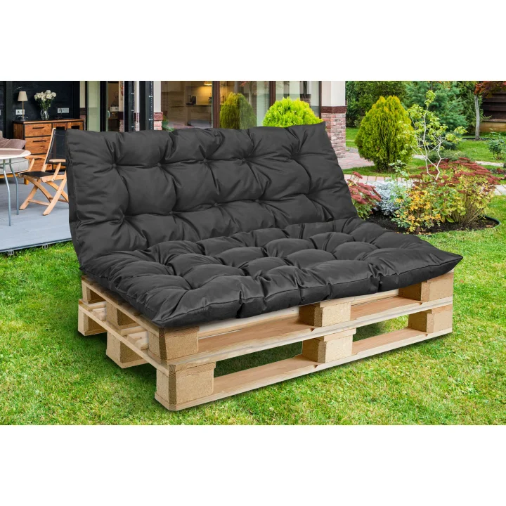 Zestaw Poduszka ogrodowa 120/80 cm + 120/40 cm na ławkę palety wodoodporna czarna