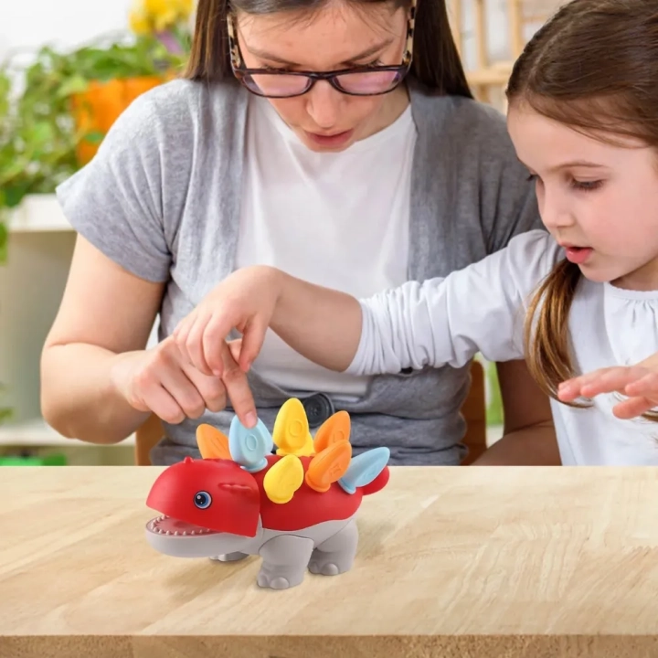 PUZZLE UKŁADANKA DOPASUJ KSZTAŁTY MONTESSORI KSZTAŁTY DINOZAUR SORTER CZERWONY