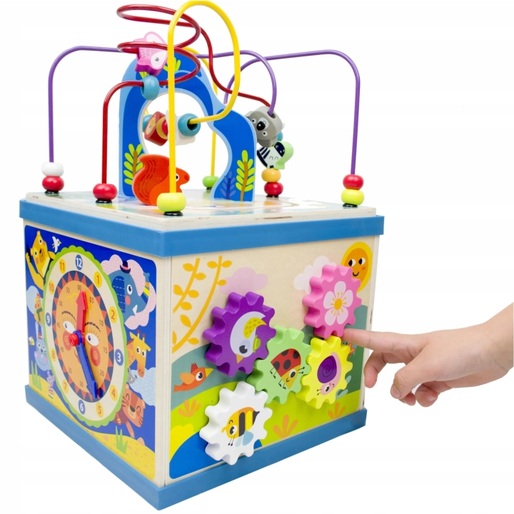 DREWNIANY SORTER KOSTKA EDUKACYJNA Z LABIRYNTEM ALFABET MONTESSORI SKRZYNKA