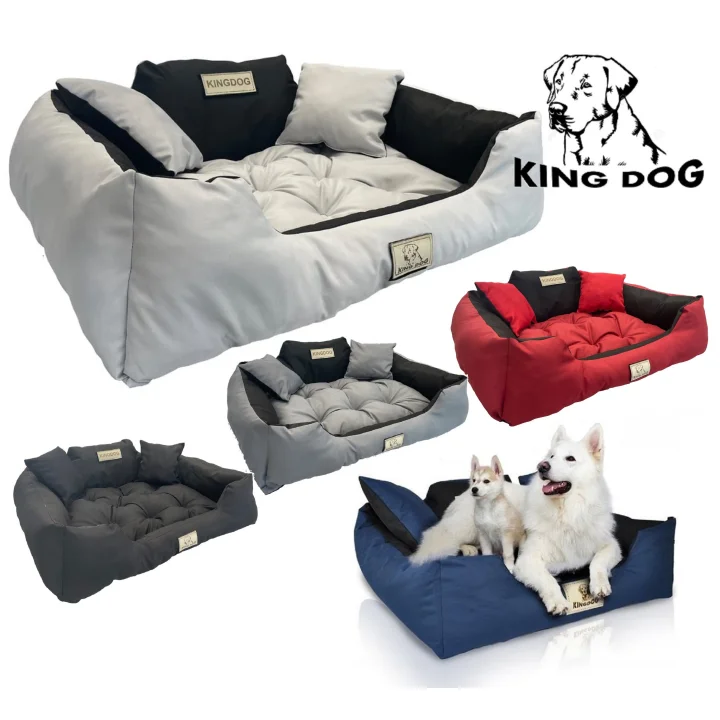 Legowisko dla psa kojec KINGDOG 145x115 cm personalizowane wodoodporne jasnoszare