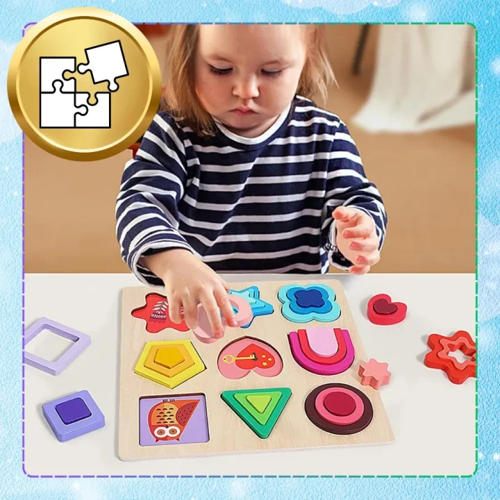 PUZZLE DREWNIANE KSZTAŁTY DOPASOWYWANIE EDUKACYJNE FIGURY MONTESSORI
