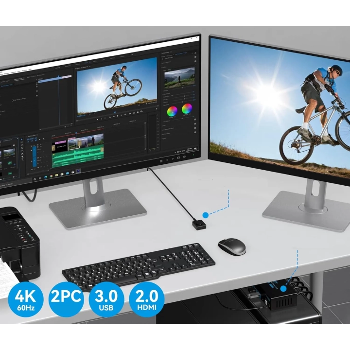 Przełącznik HDMI KVM CMSTEDCD VP-SW220 4K 60Hz 2PC 2 monitory USB 3.0, pilot