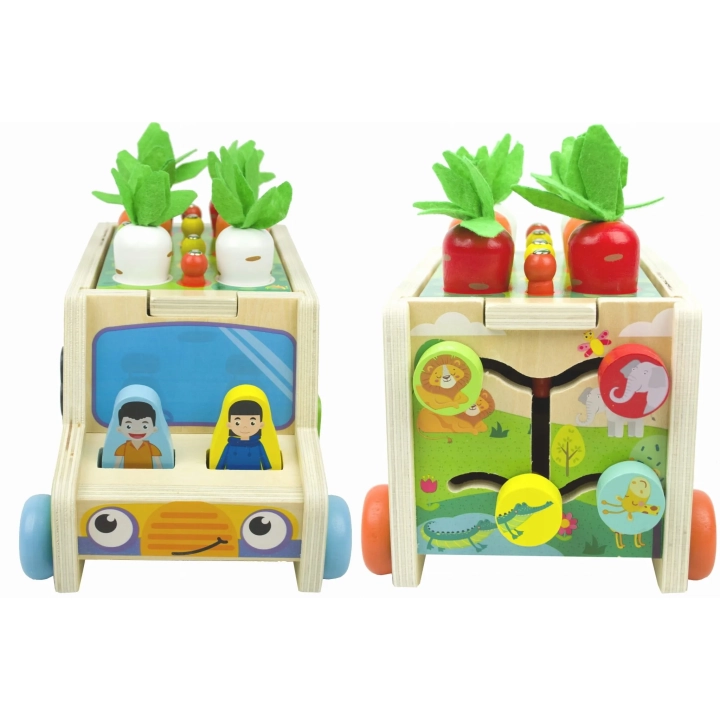 DREWNIANY SORTER KLOCKÓW MONTESSORII ZŁAP ROBACZKA SORTER AUTO Z WARZYWAMI