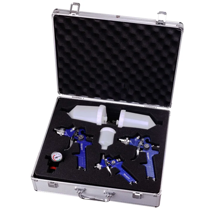 3x Pistolet Lakierniczy HVLP 0,8 1,4 1,7 do Malowania ALU Walizka Reduktor