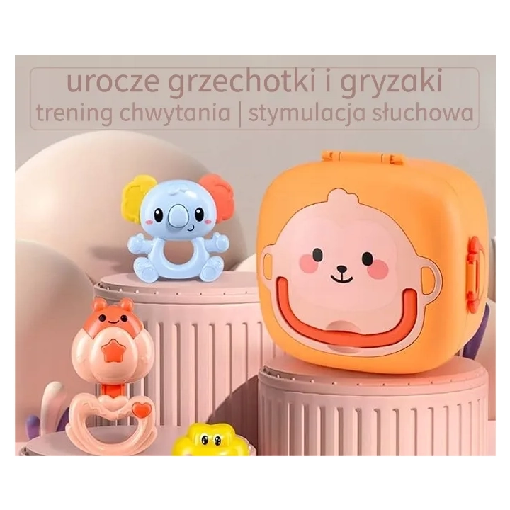 GRZECHOTKI I GRYZAKI ZWIERZĄTKA ZESTAW DLA NIEMOWLĄT 12 SZTUK W PUDEŁKU