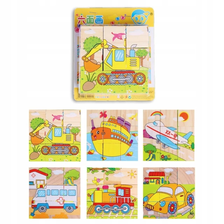 LT321 EDUKACYJNE DREWNIANE KLOCKI UKŁDANKA PUZZLE
